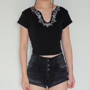 Ann Taylor LOFT Black Floral Embroidered Blouse